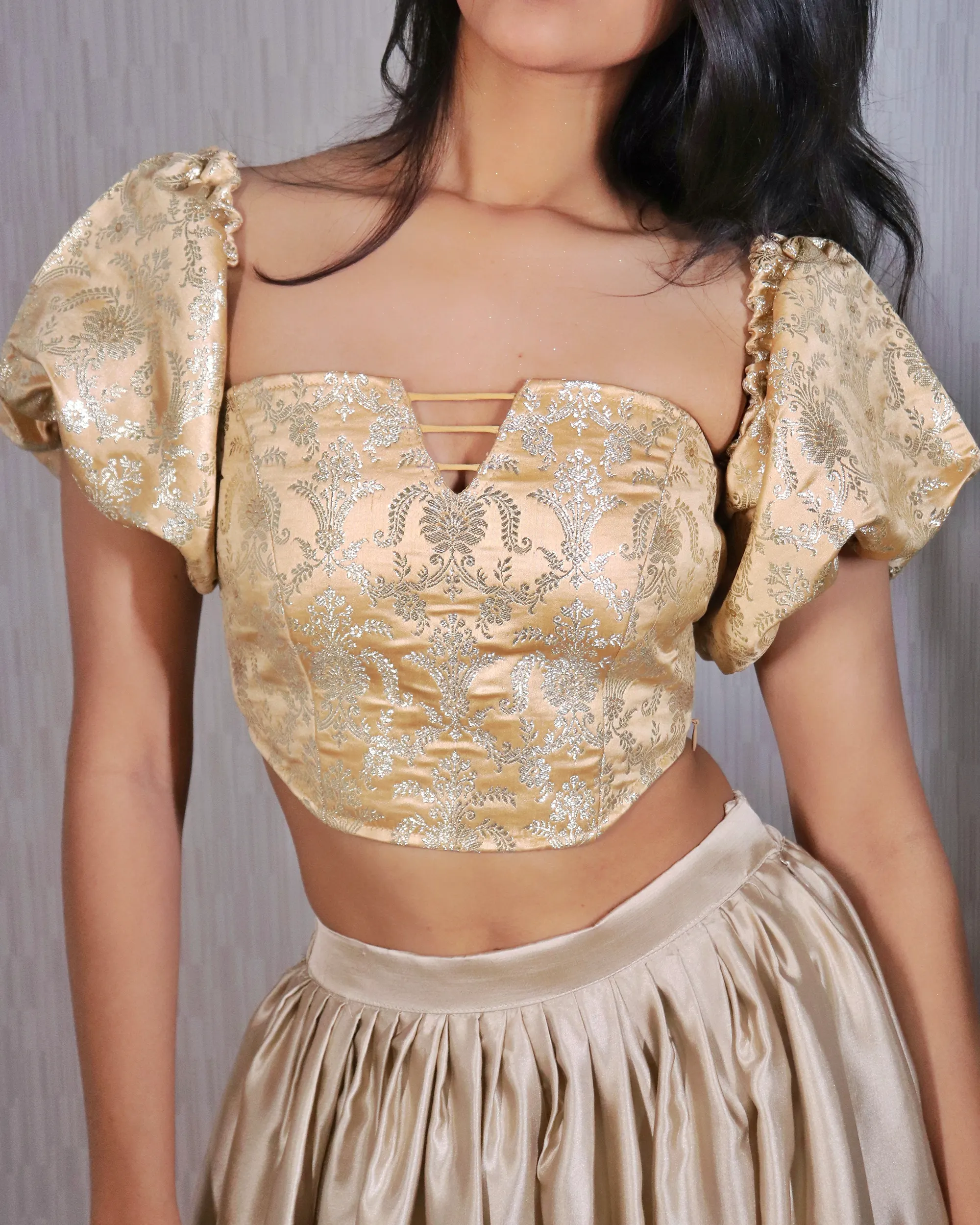 Madhosh – Golden Banarasi Brocade Corset Top - Image 4
