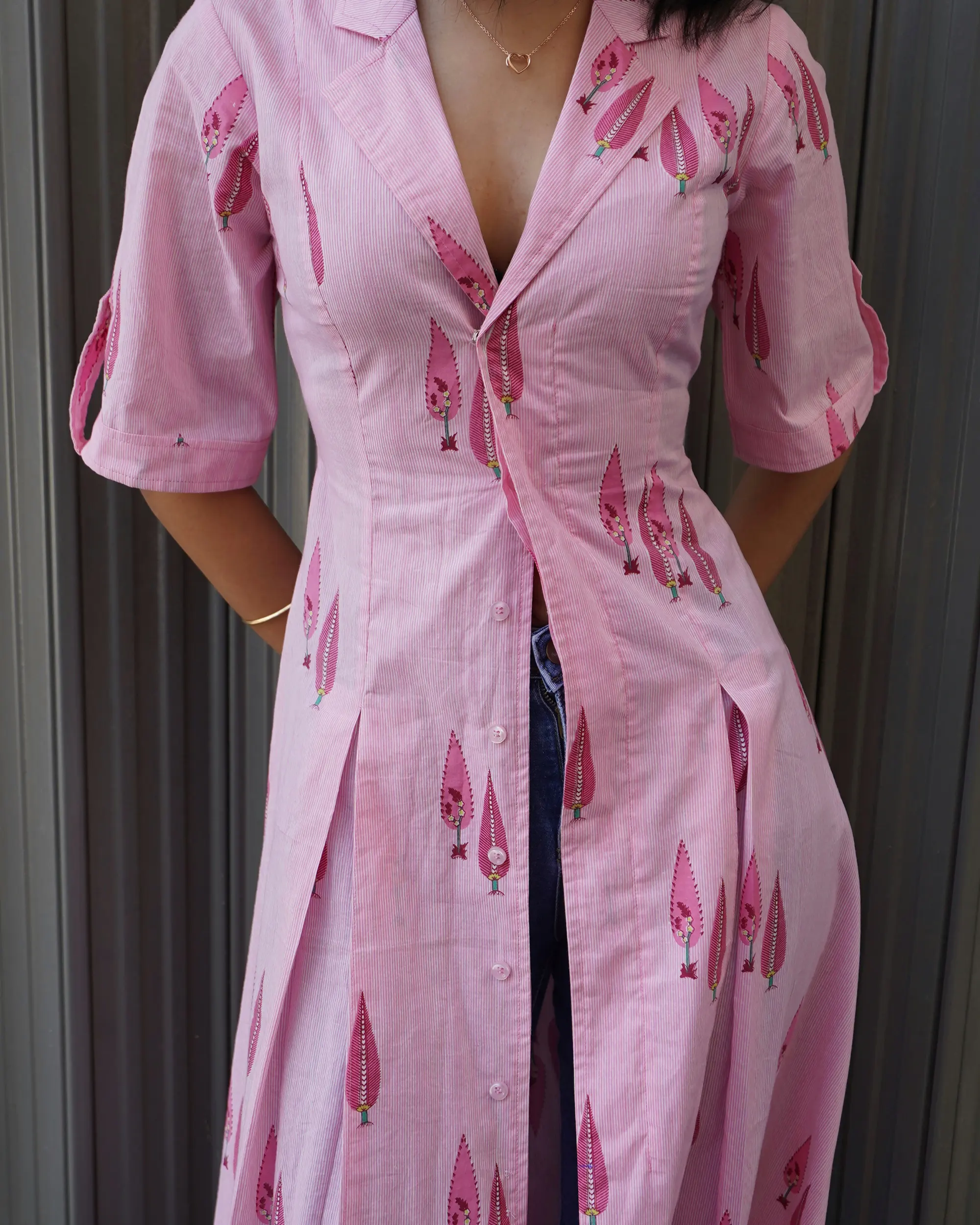 Pink Long Buttoned Styled Kurti - Image 3