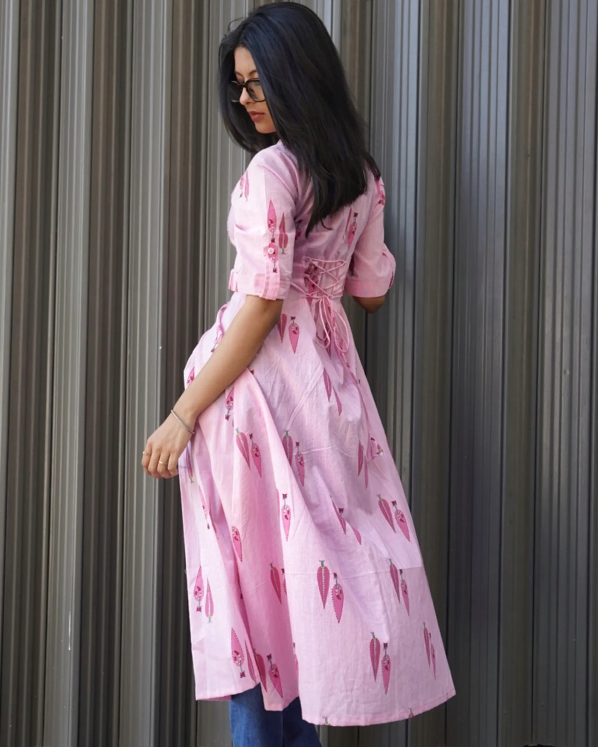 Pink Long Buttoned Styled Kurti - Image 5