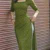 Nura Long Kurti –  Cotton Long Kurti with Corset Back - Olive green