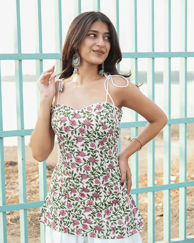 Adah Sleeveless Tie-Up Kurti | Jaipuri Cotton Corset Back Kurti - Image 5