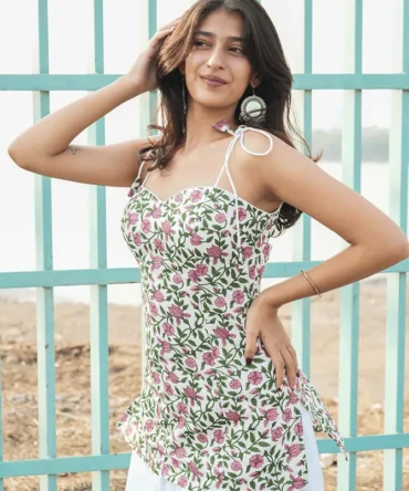 Adah Sleeveless Tie-Up Kurti | Jaipuri Cotton Corset Back Kurti