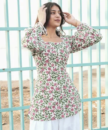 Marha Full Sleeves Tie-Up Kurti | Jaipuri Cotton Corset Back Kurti