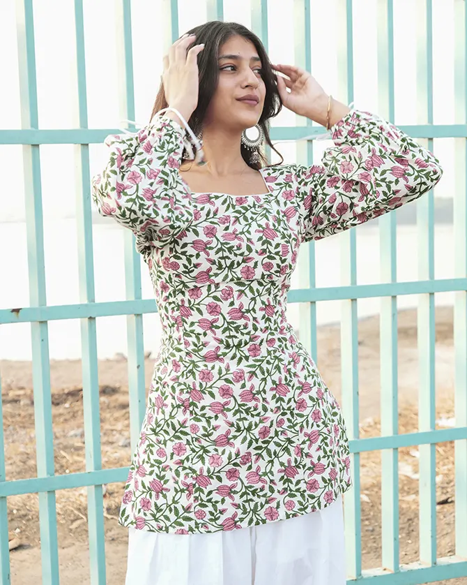 Marha Full Sleeves Tie-Up Kurti | Jaipuri Cotton Corset Back Kurti